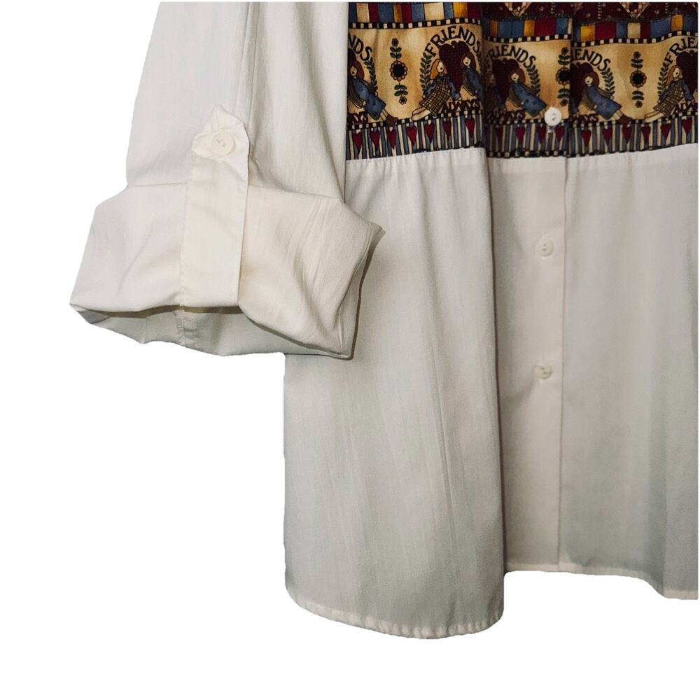 VTG 90s Tap & Co Women XL Button White Shirt Friends Garden Cats‎ Angel Cottage - Picture 4 of 7